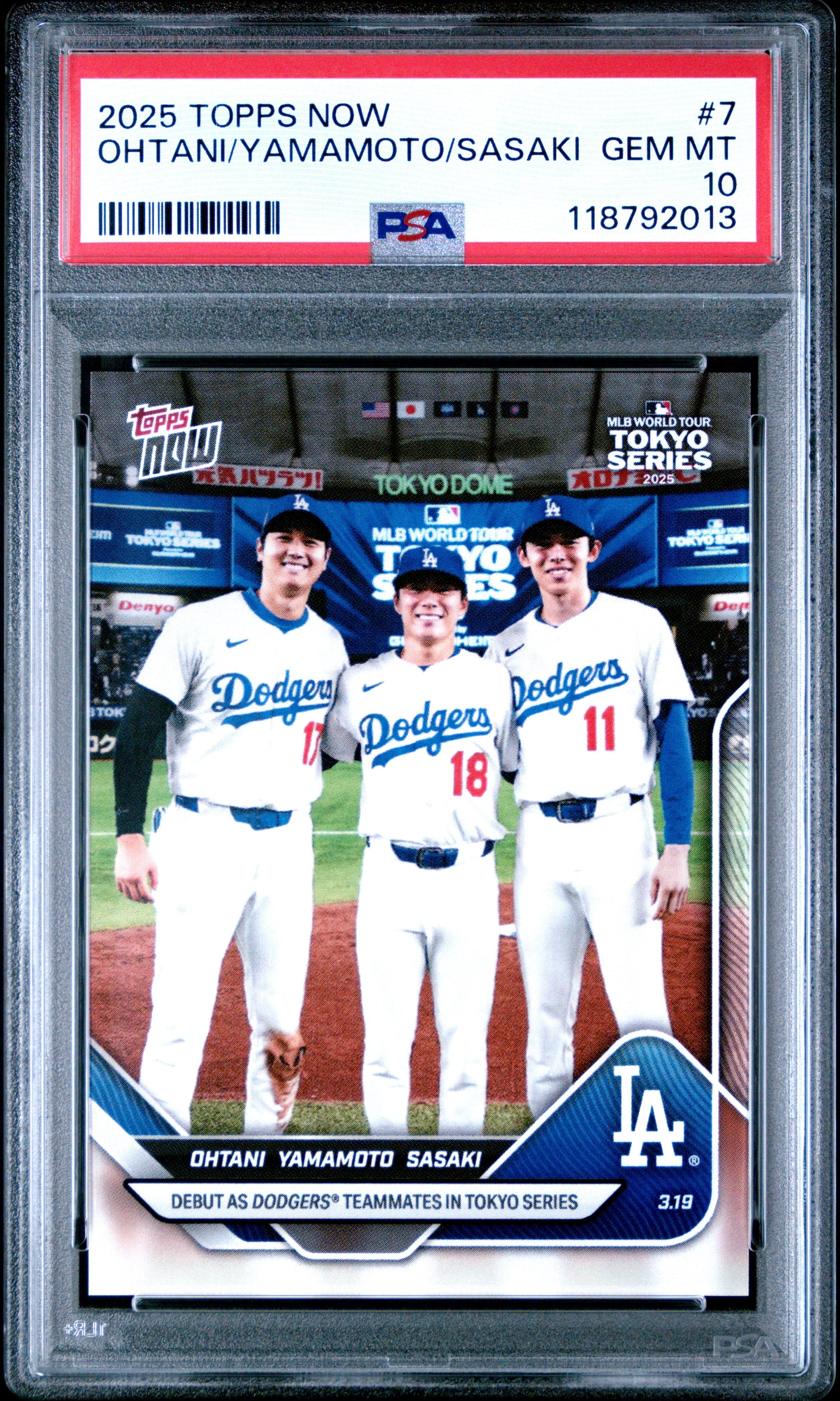 Graded 2025 Topps Now Shohei Ohtani/Yoshinobu Yamamoto/Roki Sasaki #7 Baseball Card PSA 10 Gem Mint