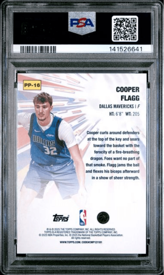Graded 2025 Topps Cooper Flagg #PP16 Power Players Rookie RC Basketball Card PSA 9 Mint