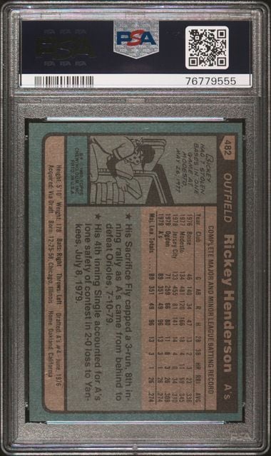 Graded 1980 Topps Rickey Henderson #482 Rookie RC Baseball Card PSA 6 EX-MT