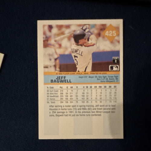 1992 Fleer - Jeff Bagwell Rookie Base Set Houston Astros #425