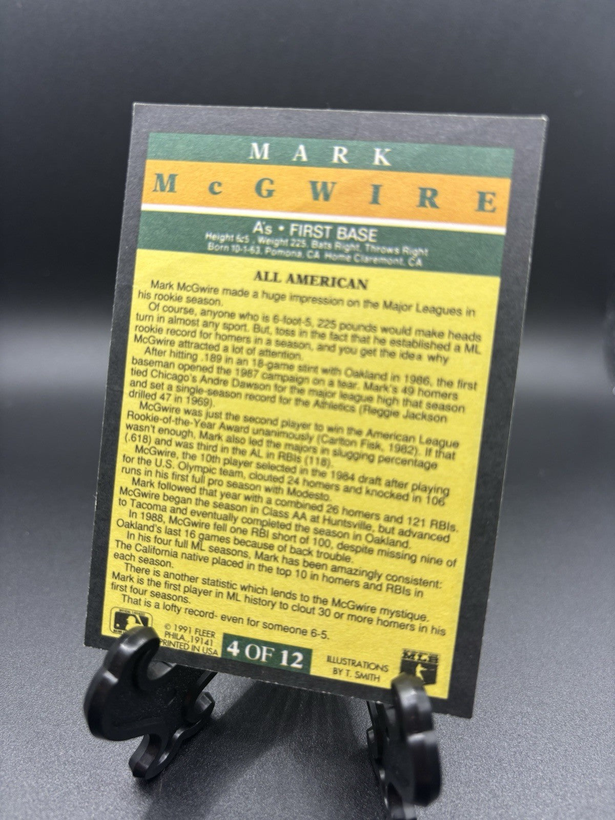 Fleer 1991 Fleer - All American Insert Mark McGwire Oakland Athletics #4/12