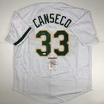 Autographed/Signed Jose Canseco Oakland White Baseball Jersey JSA COA