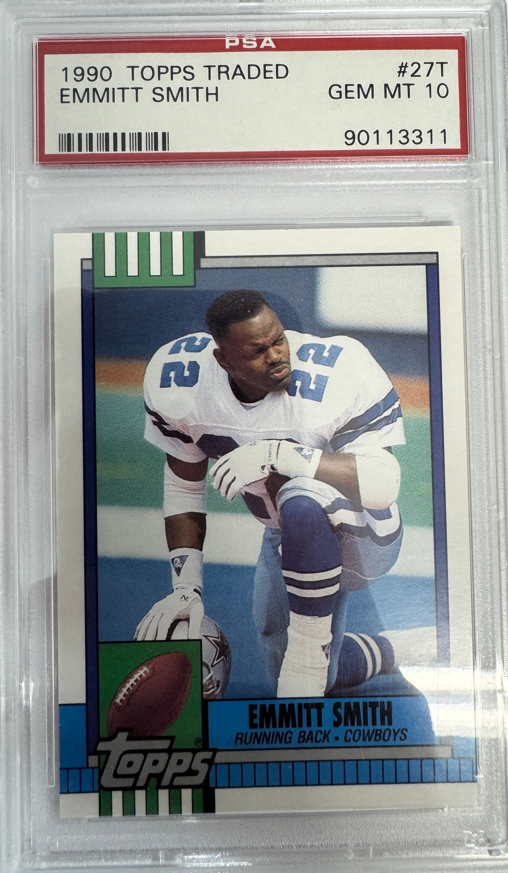 Graded 1990 Topps Traded Emmitt Smith #27T Rookie RC Football Card PSA 10 Gem Mint