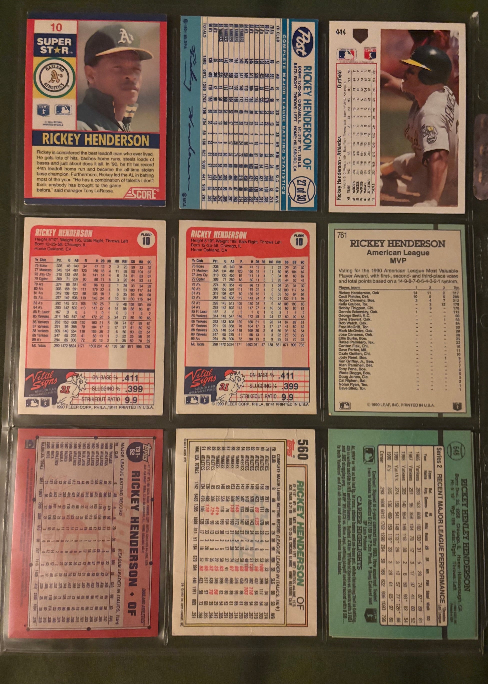 Rickey Henderson 9 card lot
