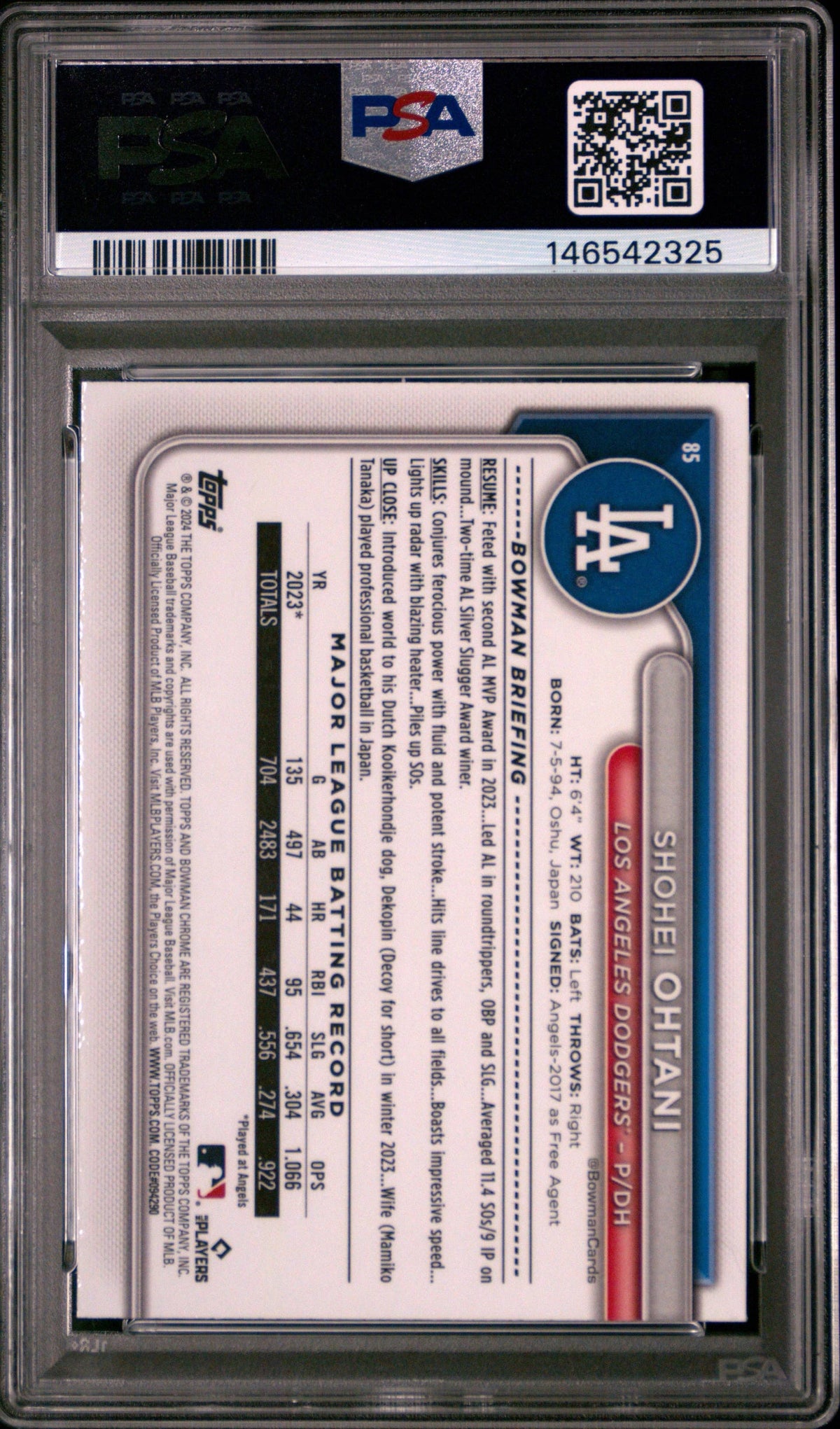 2024 Bowman Chrome Shohei Ohtani Dodgers PSA graded label